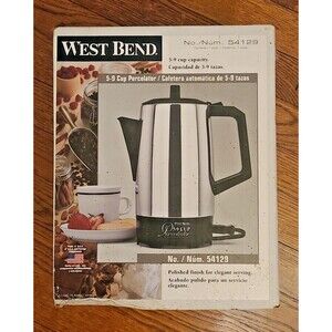 Vintage West Bend Percolator Coffee Maker 5-9 Cup SEALED NIB Model #54129 Silver